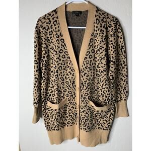 J. Crew Leopard Print Cardigan Sweater With Buttons Size XS Merino Wool Pockets